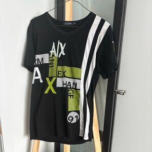 Armani Jeans Black V-Neck Logo Tee with Navy Label